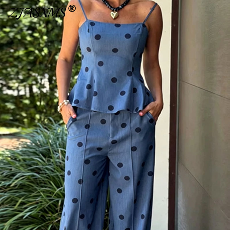 Pocket Square Set - Vintage Dot Print Chambray Two Piece