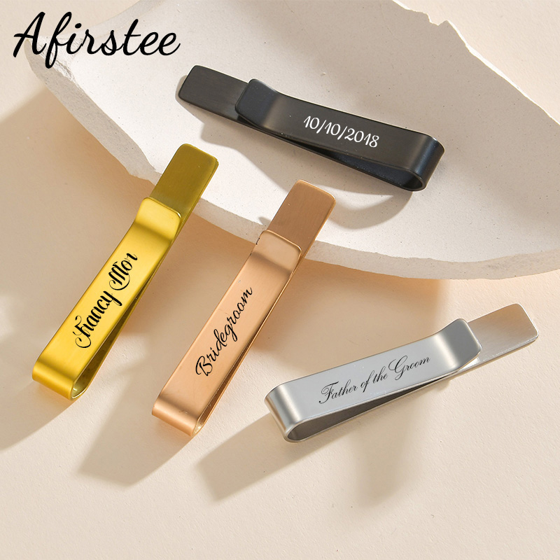Tie Bar Set Gift - Afirstee Stainless Steel Engraved Name Tie