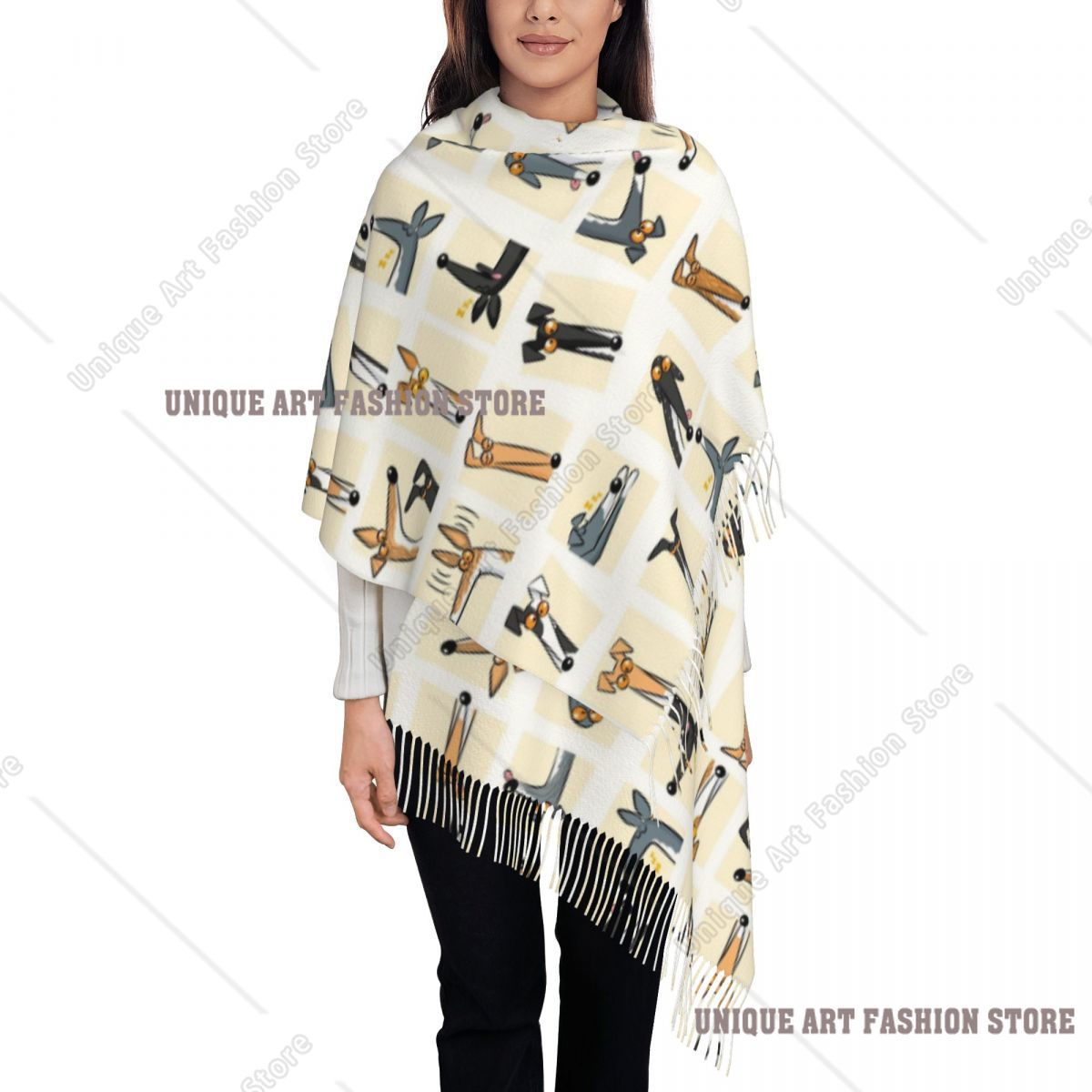 Pashmina Wrap Large - Women's Tassel Scarf Heads Up Cream