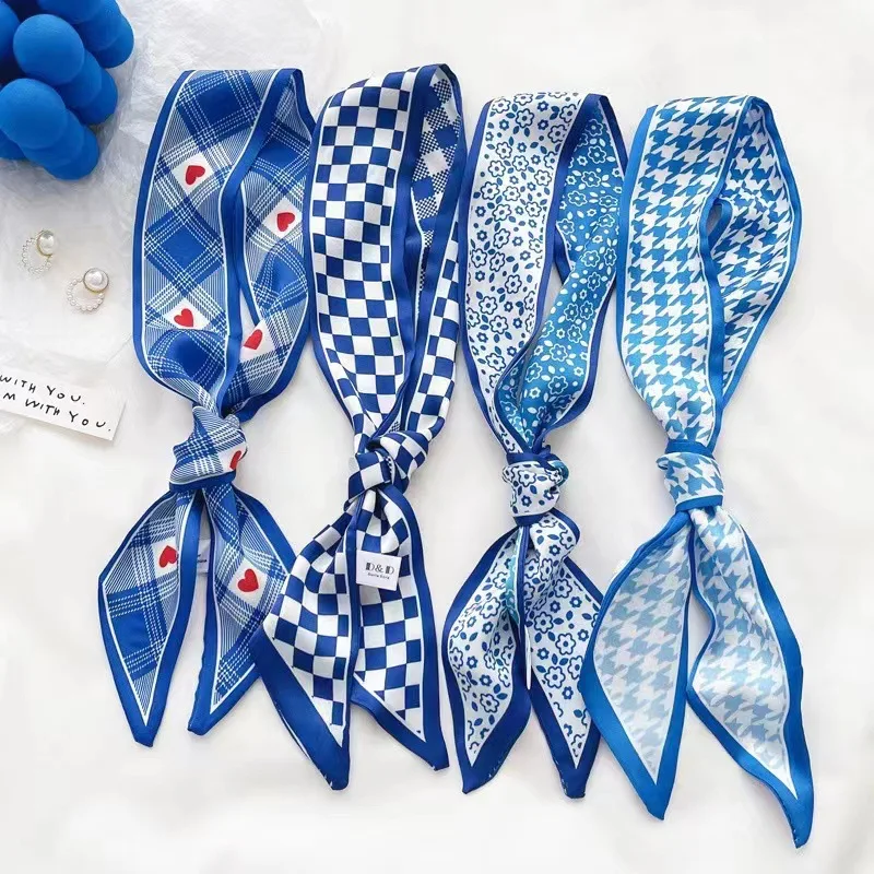 Ascot Neck Scarf - Klein blue silk scarf new checkerboard