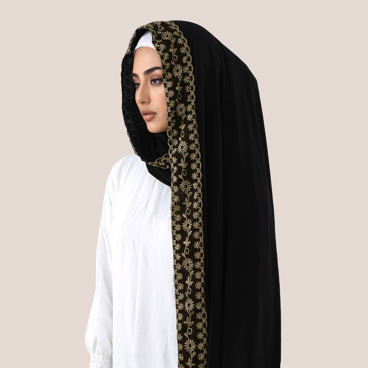 Lace Embroidery Cotton Jersey  - Head Wrap Turban 评论和价格
