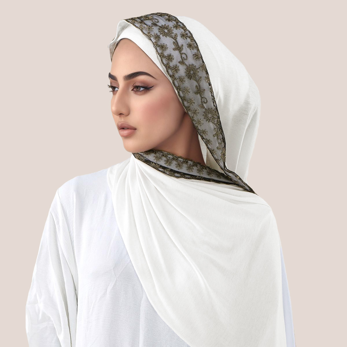 Lace Embroidery Cotton Jersey  - Head Wrap Turban 评论和价格
